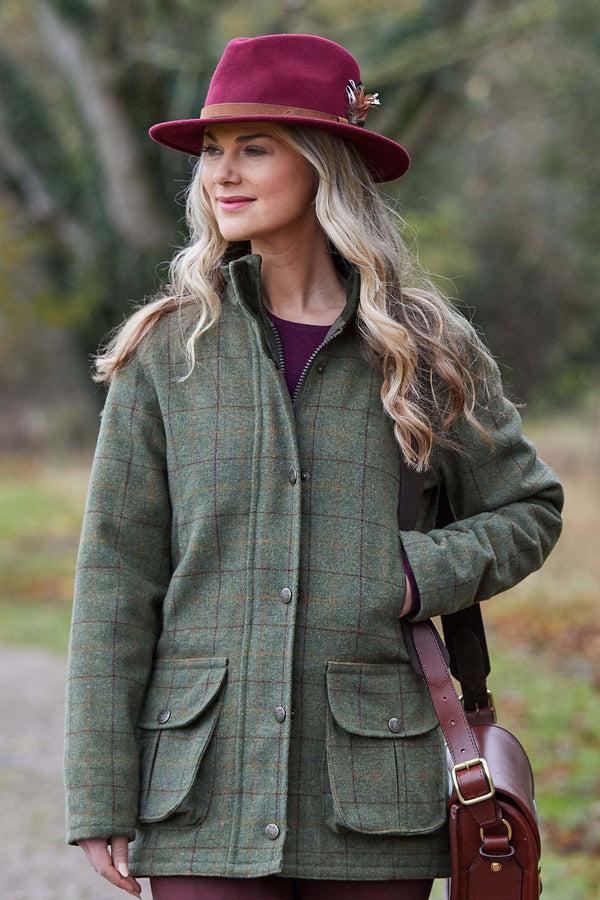 Alan Paine Rutland Ladies Tweed Waterproof Shooting Coat In Pine