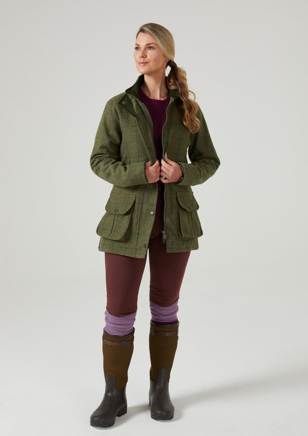 Alan Paine Rutland Ladies Tweed Waterproof Shooting Coat In Pine