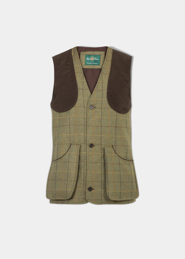 alan paine Rutland Men's Tweed Shooting Waistcoat In Dark Moss - Shooting Fit
