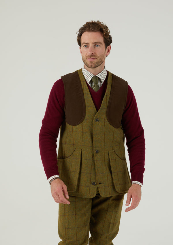 Alan Paine Rutland Men's Tweed Shooting Waistcoat In Lichen - Shooting Fit