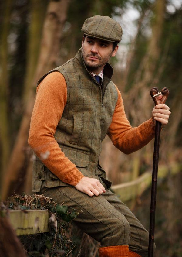 Alan Paine Rutland Men's Tweed Waistcoat In Dark Moss - Shooting Fit