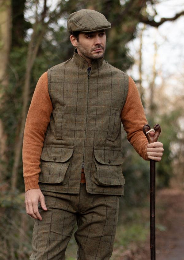 Alan Paine Rutland Men's Tweed Waistcoat In Dark Moss - Shooting Fit
