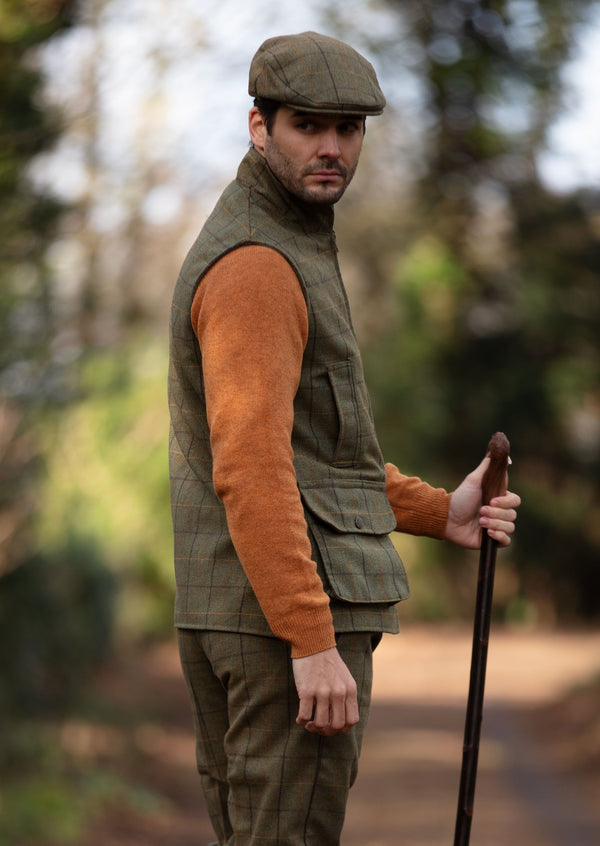 Alan Paine Rutland Men's Tweed Waistcoat In Dark Moss - Shooting Fit