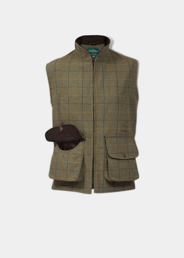 alan paine Rutland Men's Tweed Waistcoat In Dark Moss - Shooting Fit