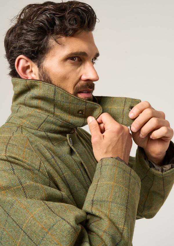 Alan Paine Rutland Men's Tweed Waterproof Shooting Coat In Dark Moss - Regular Fit