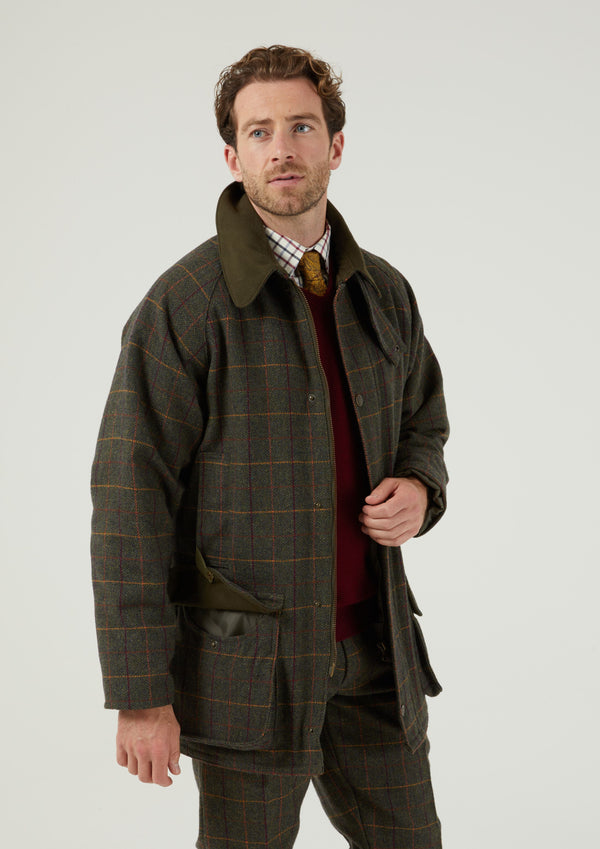 Alan Paine Rutland Men's Tweed Waterproof Shooting Coat In Fern - Regular Fit