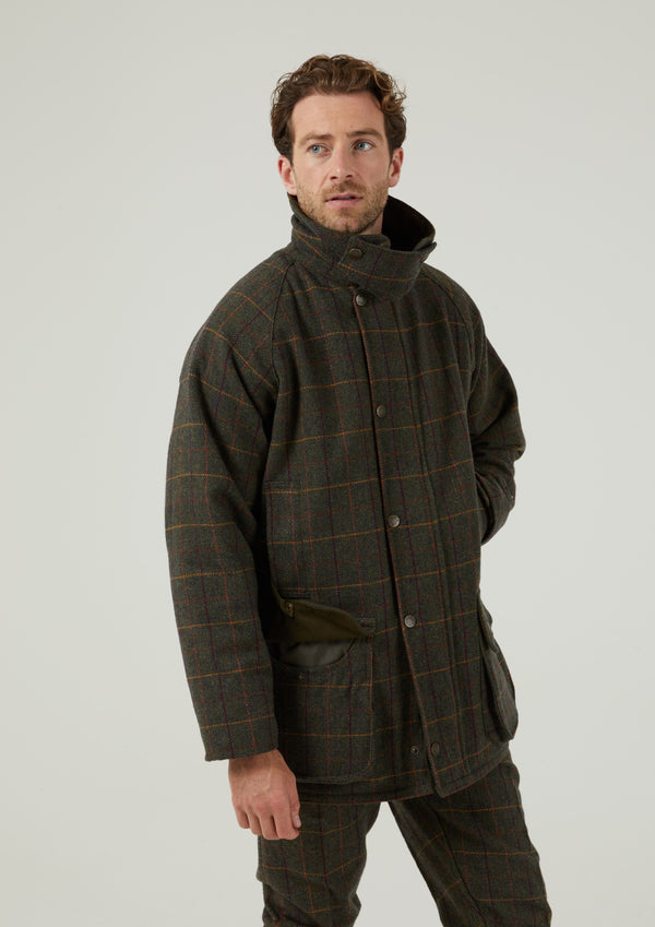 Alan Paine Rutland Men's Tweed Waterproof Shooting Coat In Fern - Regular Fit