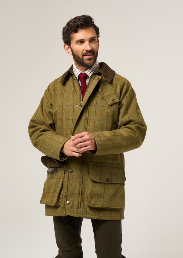 Alan Paine Rutland Men's Tweed Waterproof Shooting Coat In Lichen - Regular Fit