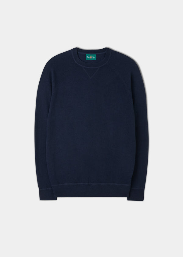 alan paine Saddington Cotton Merino Crew Neck Sweatshirt In Dark Navy