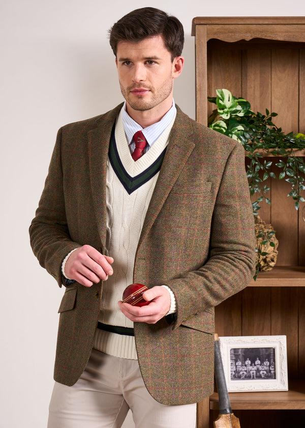Alan Paine Sandridge Cable Knit Cricket Jumper In Ecru & AP Green