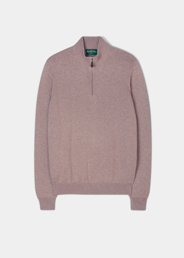alan paine Selhurst Cotton Cashmere 1/4 Zip Jumper In Coffee