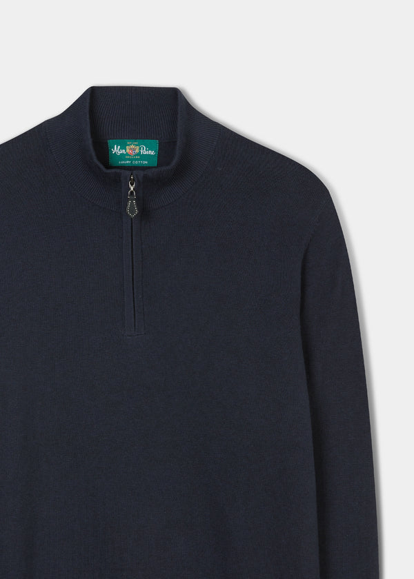 Alan Paine Selhurst Cotton Cashmere 1/4 Zip Jumper In Dark Navy
