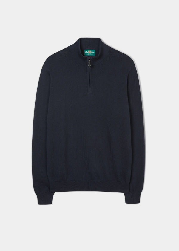 alan paine Selhurst Cotton Cashmere 1/4 Zip Jumper In Dark Navy