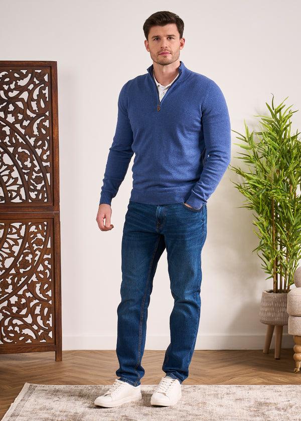 Alan Paine Selhurst Cotton Cashmere 1/4 Zip Jumper In Indigo