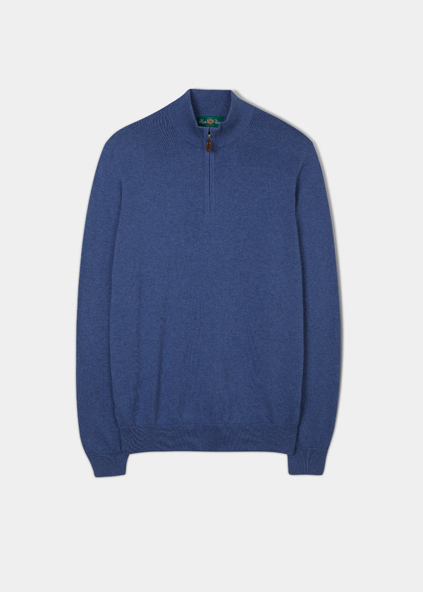 alan paine Selhurst Cotton Cashmere 1/4 Zip Jumper In Indigo