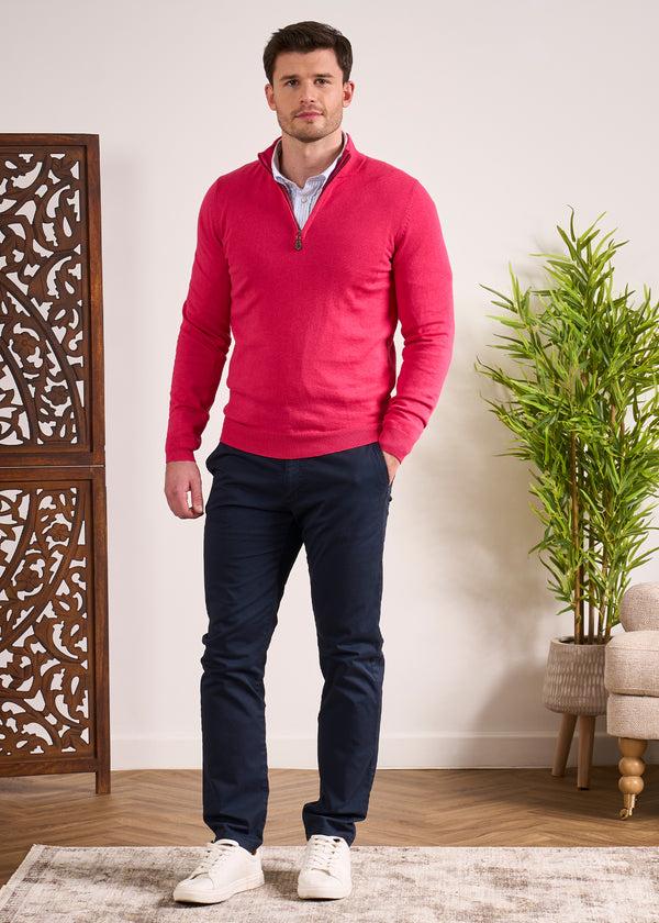 Alan Paine Selhurst Cotton Cashmere 1/4 Zip Jumper In Raspberry