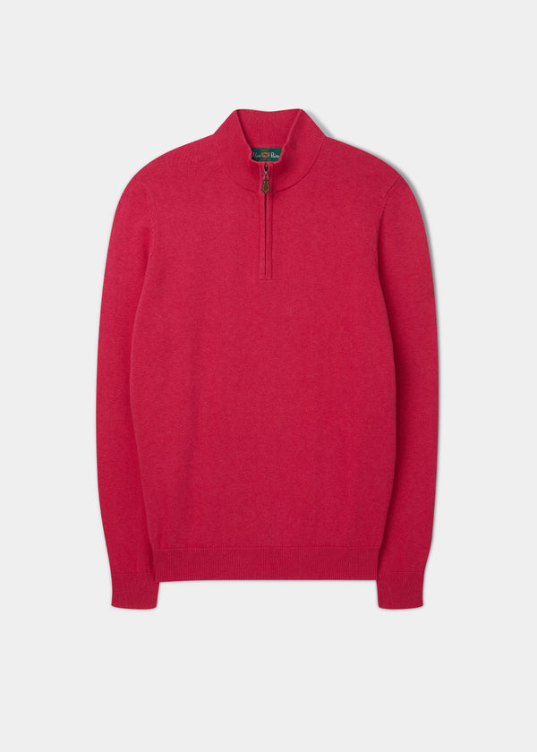 alan paine Selhurst Cotton Cashmere 1/4 Zip Jumper In Raspberry