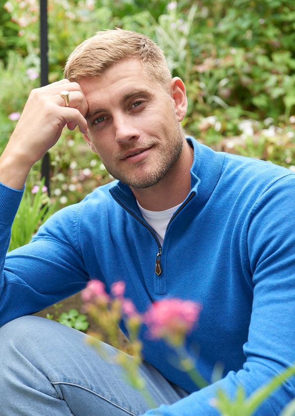 Alan Paine Selhurst Cotton Cashmere 1/4 Zip Jumper In Regatta