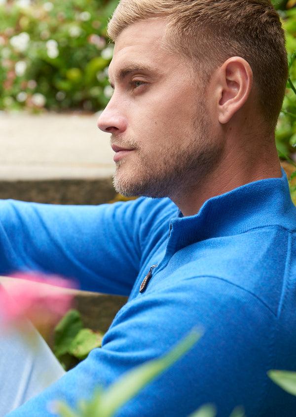 Alan Paine Selhurst Cotton Cashmere 1/4 Zip Jumper In Regatta