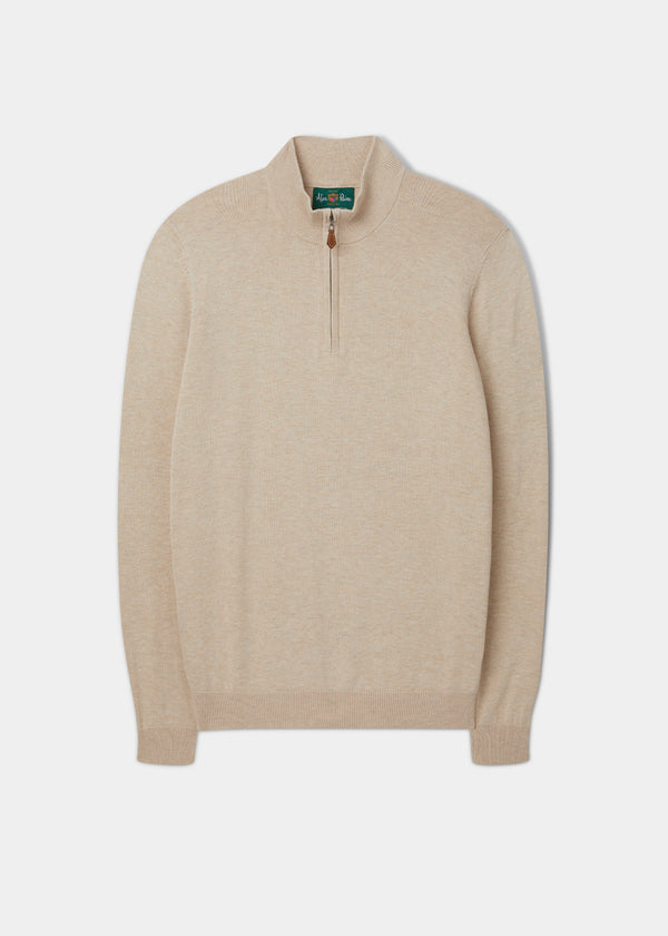 alan paine Selhurst Cotton Cashmere 1/4 Zip Jumper In Sand