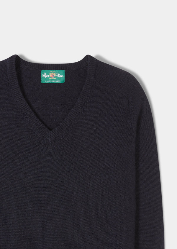 Alan Paine Selkirk Cashmere Jumper In Dark Navy - Classic Fit