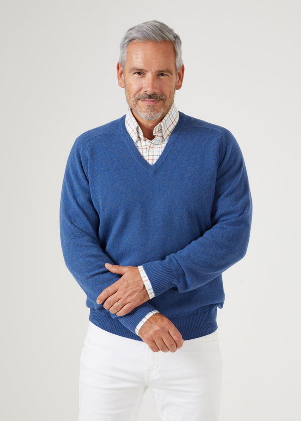 alan Paine Selkirk Cashmere Jumper In Denim - Classic Fit