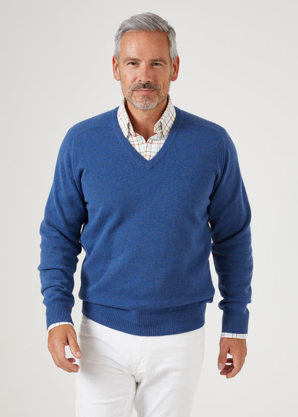 alan Paine Selkirk Cashmere Jumper In Denim - Classic Fit