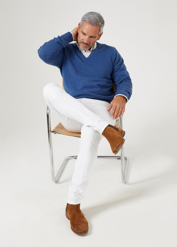 alan Paine Selkirk Cashmere Jumper In Denim - Classic Fit