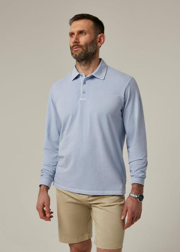 Alan Paine Storwood Long Sleeve Polo Shirt In Light Blue
