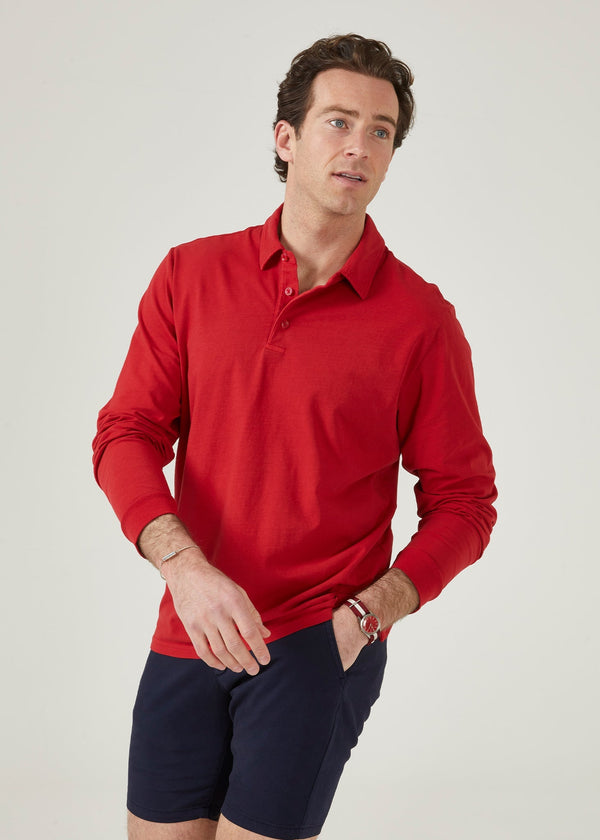 Alan Paine Storwood Long Sleeve Polo Shirt In Rosso