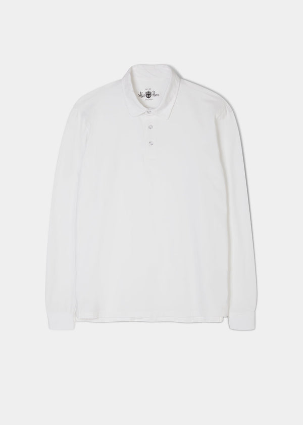 alan paine Storwood Long Sleeve Polo Shirt In White