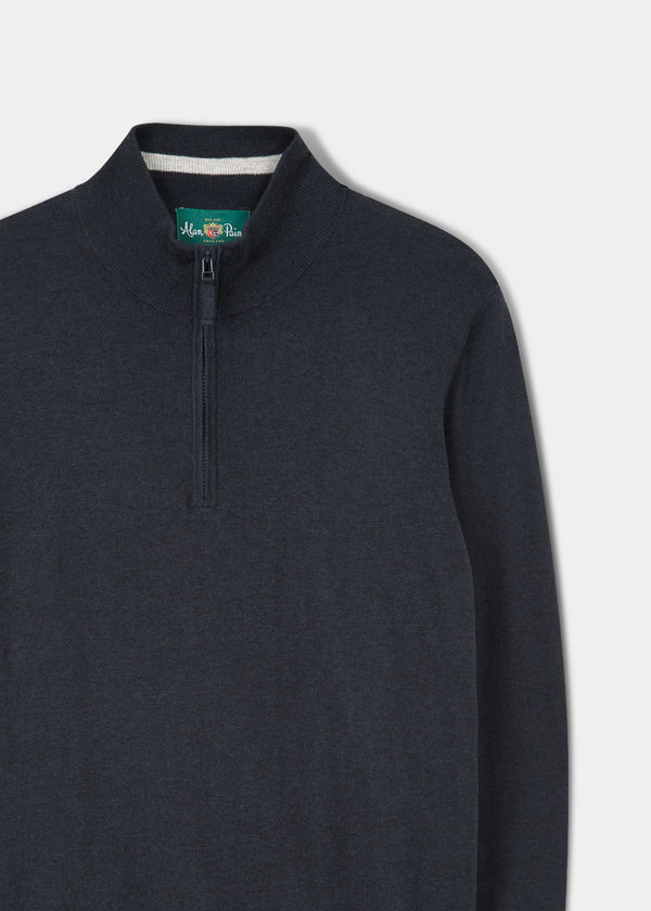 Alan Paine Stowbridge Luxury Cotton 1/4 Zip Jumper In Dark Navy