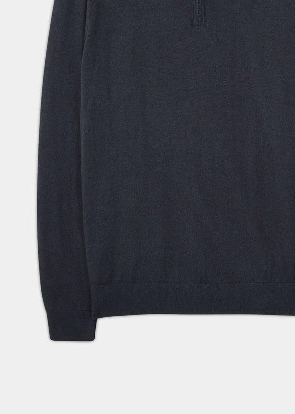 Alan Paine Stowbridge Luxury Cotton 1/4 Zip Jumper In Dark Navy