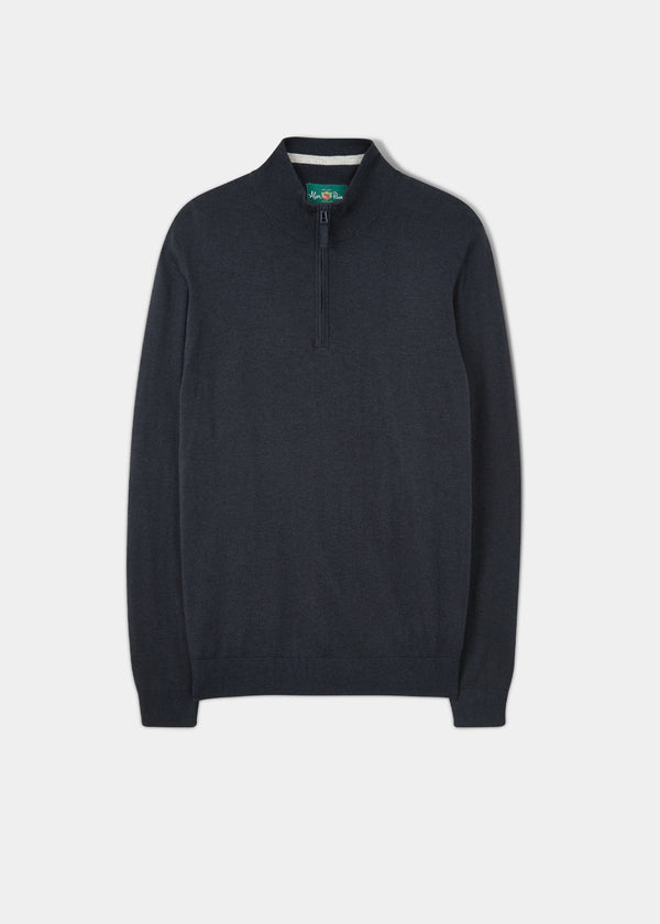 alan paine Stowbridge Luxury Cotton 1/4 Zip Jumper In Dark Navy