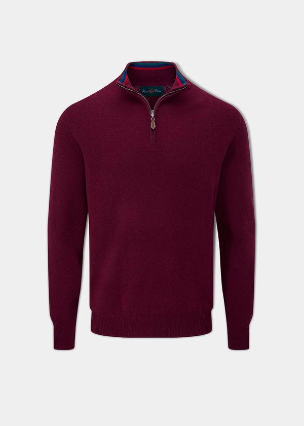 alan paine Streetly Men's 1/2 Zip Mock Neck Jumper In Bordeaux - Classic Fit