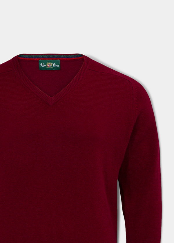 Alan Paine Streetly Men's V Neck Jumper In Bordeaux - Classic Fit