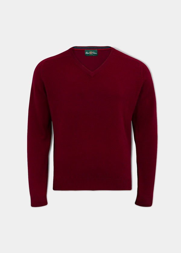 alan paine Streetly Men's V Neck Jumper In Bordeaux - Classic Fit