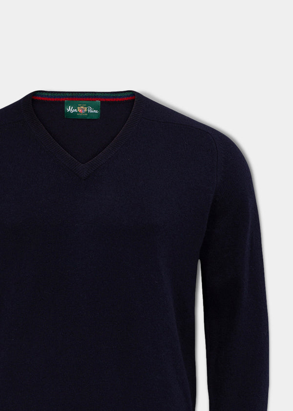 Alan Paine Streetly Men's V Neck Jumper In Navy - Classic Fit