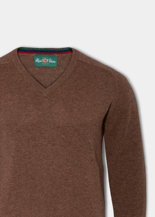 Alan Paine Streetly Men's V Neck Jumper In Tobacco - Classic Fit