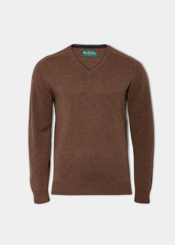 alan paine Streetly Men's V Neck Jumper In Tobacco - Classic Fit