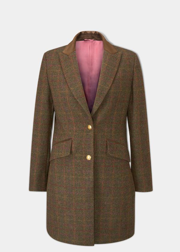 alan paine Surrey Ladies Mid-Thigh Tweed Coat In Hemlock - Regular Fit