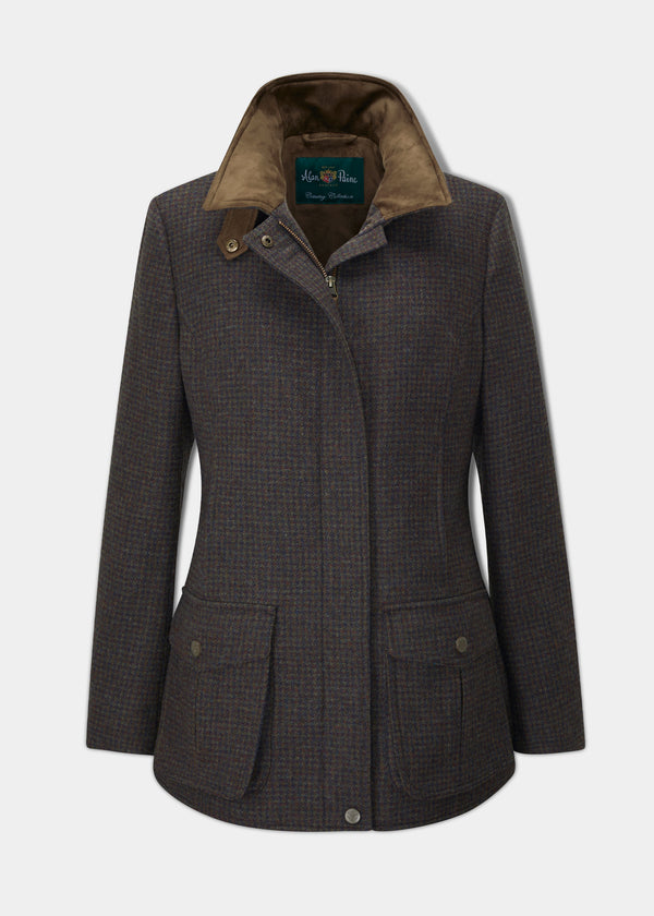 alan paine Surrey Ladies Tweed Coat In Bramble - Regular Fit