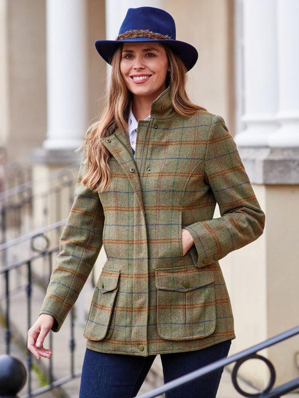Alan Paine Surrey Ladies Tweed Coat In Clover - Regular Fit