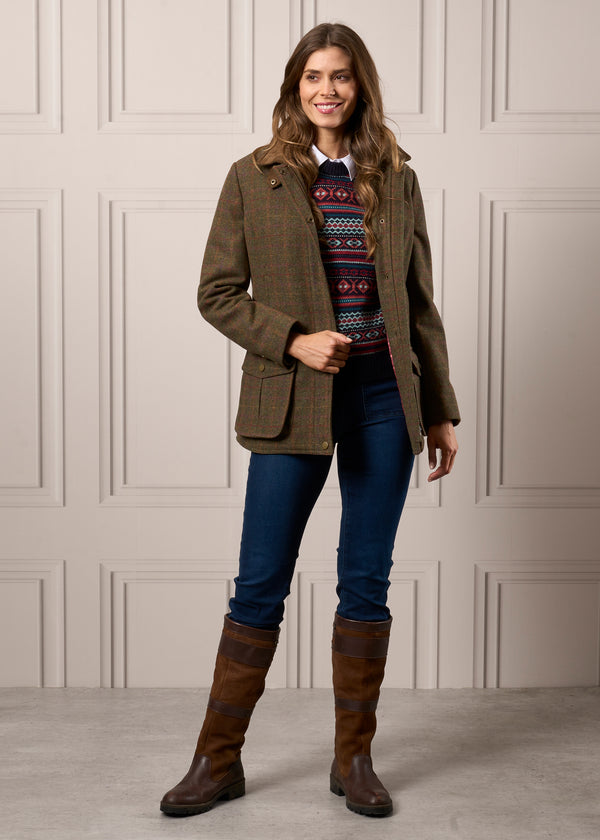 Alan Paine Surrey Ladies Tweed Coat In Hemlock - Regular Fit