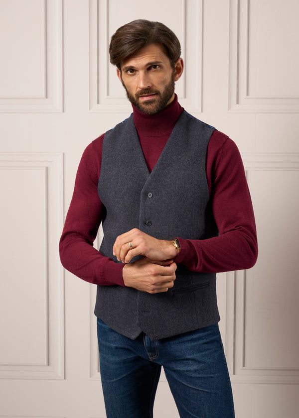 Alan Paine Surrey Men's Tweed Lined Country Waistcoat In Blue - Regular Fit