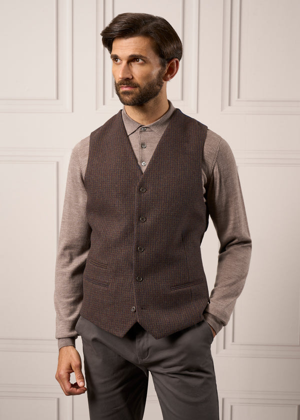 Alan Paine Surrey Men's Tweed Lined Country Waistcoat In Bramble - Regular Fit