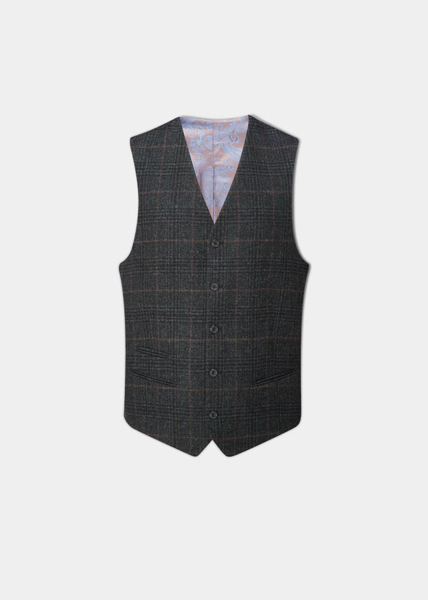 alan paine Surrey Men's Tweed Lined Country Waistcoat In Green Check - Regular Fit
