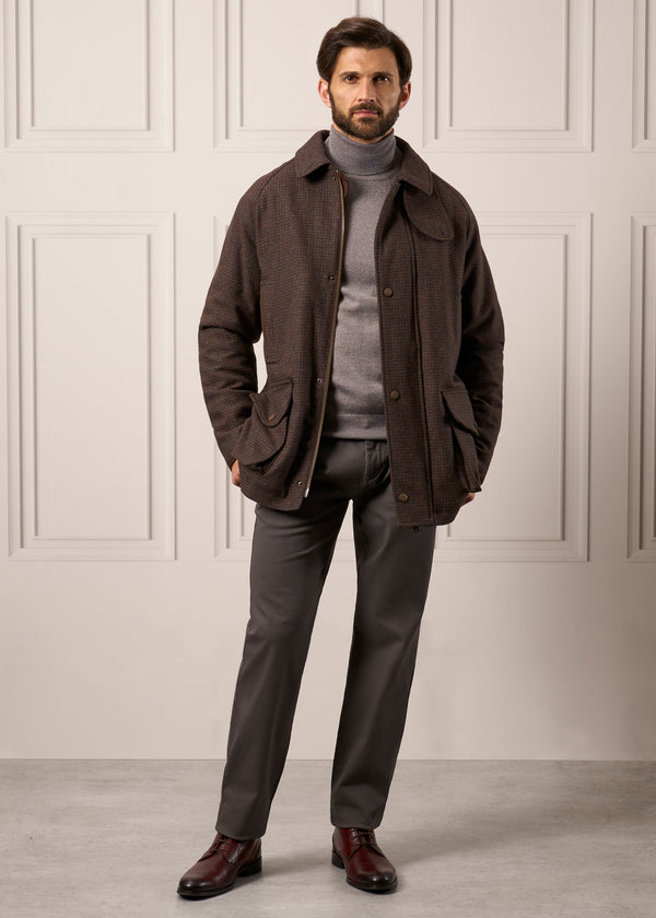 Alan Paine Surrey Waterproof Tweed Coat In Bramble - Shooting Fit