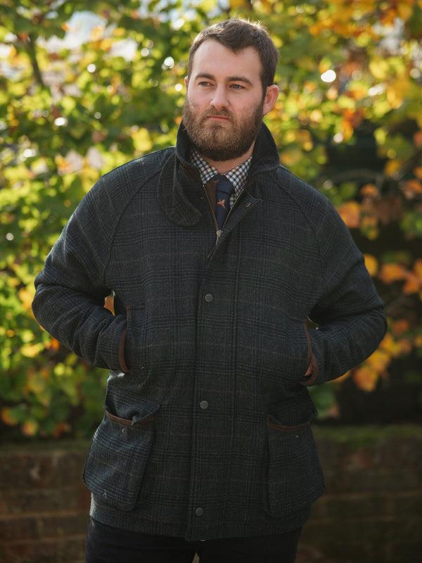 Alan Paine Surrey Waterproof Tweed Coat In Green Check - Shooting Fit