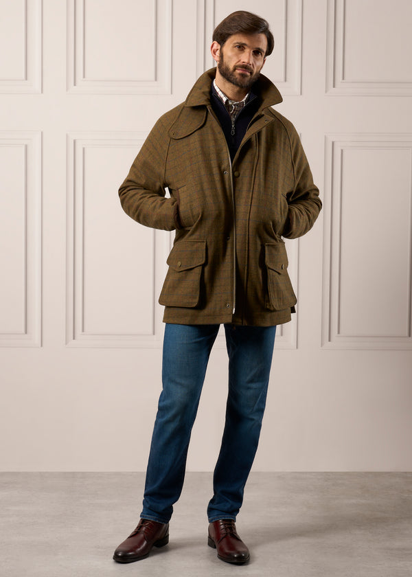 Alan Paine Surrey Waterproof Tweed Coat In Moor - Shooting Fit